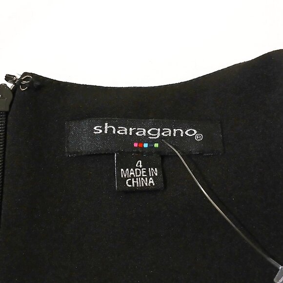 Sharagano Women Black Long Sleeve White Ruffled Pleated Cuffs ZipUp Dress Size 4 - Picture 9 of 13